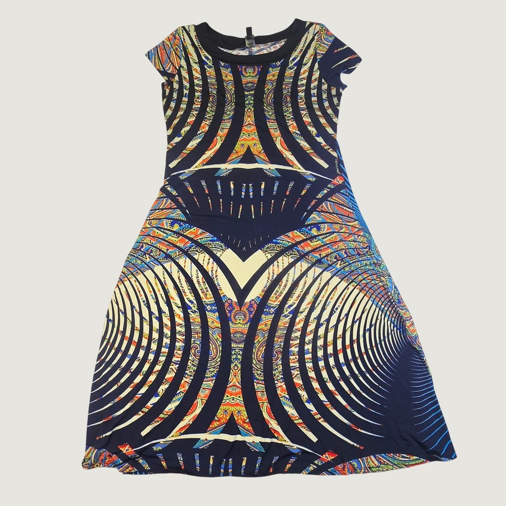 Unbranded Womens A-Line Short Sleeve Dress XL Multi-Color Geometric Paisley